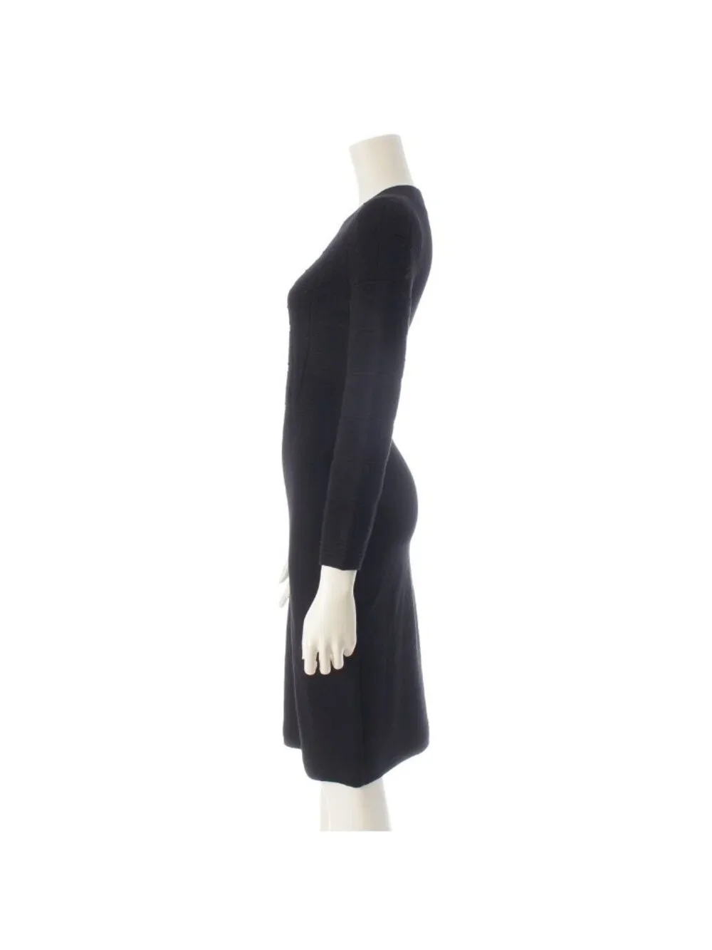Chanel Viscose Cashmere Armor Design Crew Neck Knit Dress Black 34